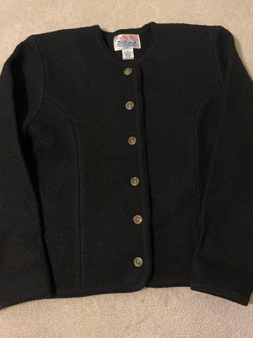 Tally Ho Vintage 100% Boiled wool cardigan sweater/small EUC